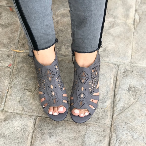 Grey Genuine Leather Laser Cut Peep Toe Bootie - Picture 8 of 8